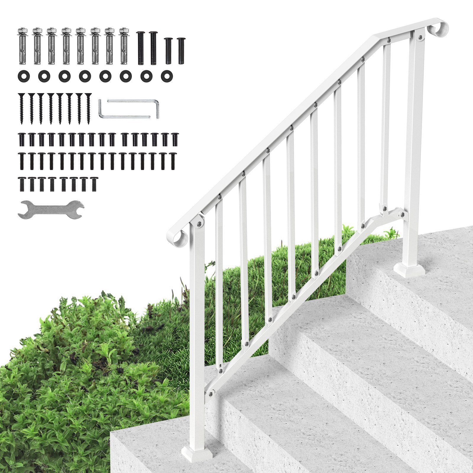 3-4 Step Handrails For Outdoor For Seniors Porch Deck Retro Arch White - Image 1