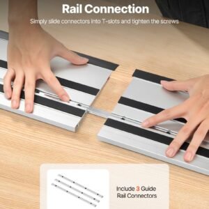 Track Saw Guide Rail, 110-Inch Cutting Range, Kit Includes 4 X 27.5 In Aluminum Extruded Guide Rails And 3 Connectors, Compatible With Makita, Festool & WEN Track Saws, For Woodworking Projects - Image 4
