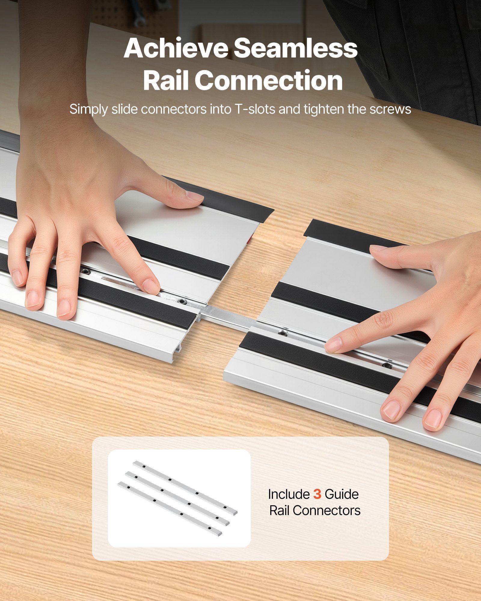 Track Saw Guide Rail, 110-Inch Cutting Range, Kit Includes 4 X 27.5 In Aluminum Extruded Guide Rails And 3 Connectors, Compatible With Makita, Festool & WEN Track Saws, For Woodworking Projects - Image 4