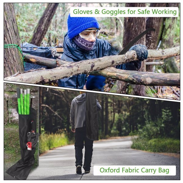 2-in-1 Manual Pole Saw 8.23-15.12FT Extendable Tree Pruner - SK5 Steel Pruner, Double-Hooked Saw Blade, Oxford Storage Bag , Goggles,Gloves For Tree Trimming