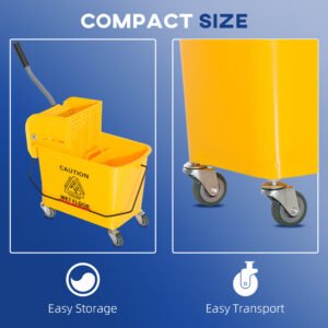 Compact Mop Bucket with Wringer, Mop Bucket on Wheels, 21 Quart, Separate Dirty and Clean Water, Yellow - Image 6