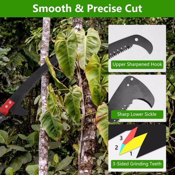 2-in-1 Manual Pole Saw 8.23-15.12FT Extendable Tree Pruner - SK5 Steel Pruner, Double-Hooked Saw Blade, Oxford Storage Bag , Goggles,Gloves For Tree Trimming