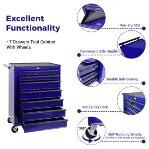 7-Drawer Rolling Tool Storage Cabinet With Detachable Top Tool Box, Universal Lockable Wheels, Adjustable Shelf, Locking Mechanism, Metal Tool Cart For Garage Workshop,Amethyst Charm Purple - Image 5