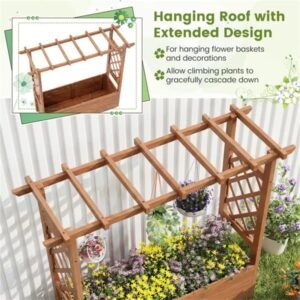 Natural Pine Wood Raised Garden Bed, 100% Solid Pine Construction & Hanging Roof Design - Image 4