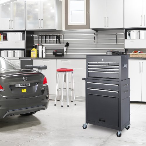 Tool Chest, 8-Drawer Rolling Tool Storage Cabinet With 2 In 1 Detachable Top Tool Box, Liner, Lockable Wheels, Side Hooks, Locking Mechanism, Metal Tool Cart For Garage