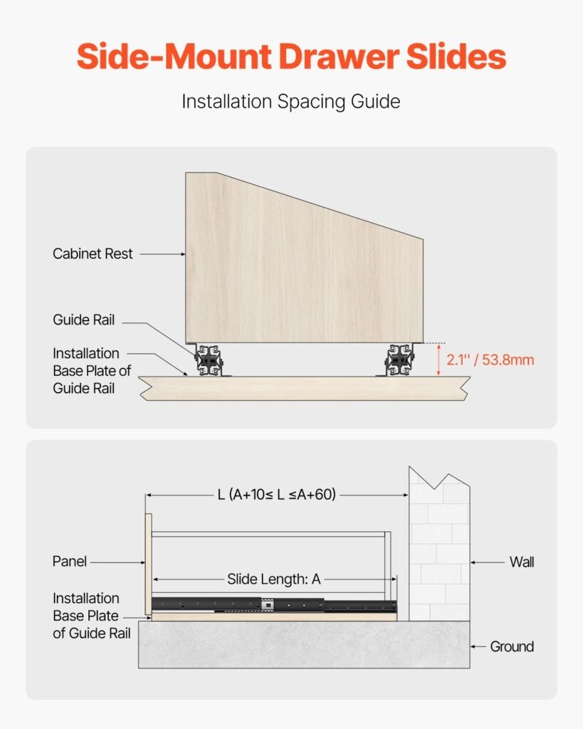 Undermount Drawer Slides 16 Inch Under Stair Cabinet Rails 260 LB Load