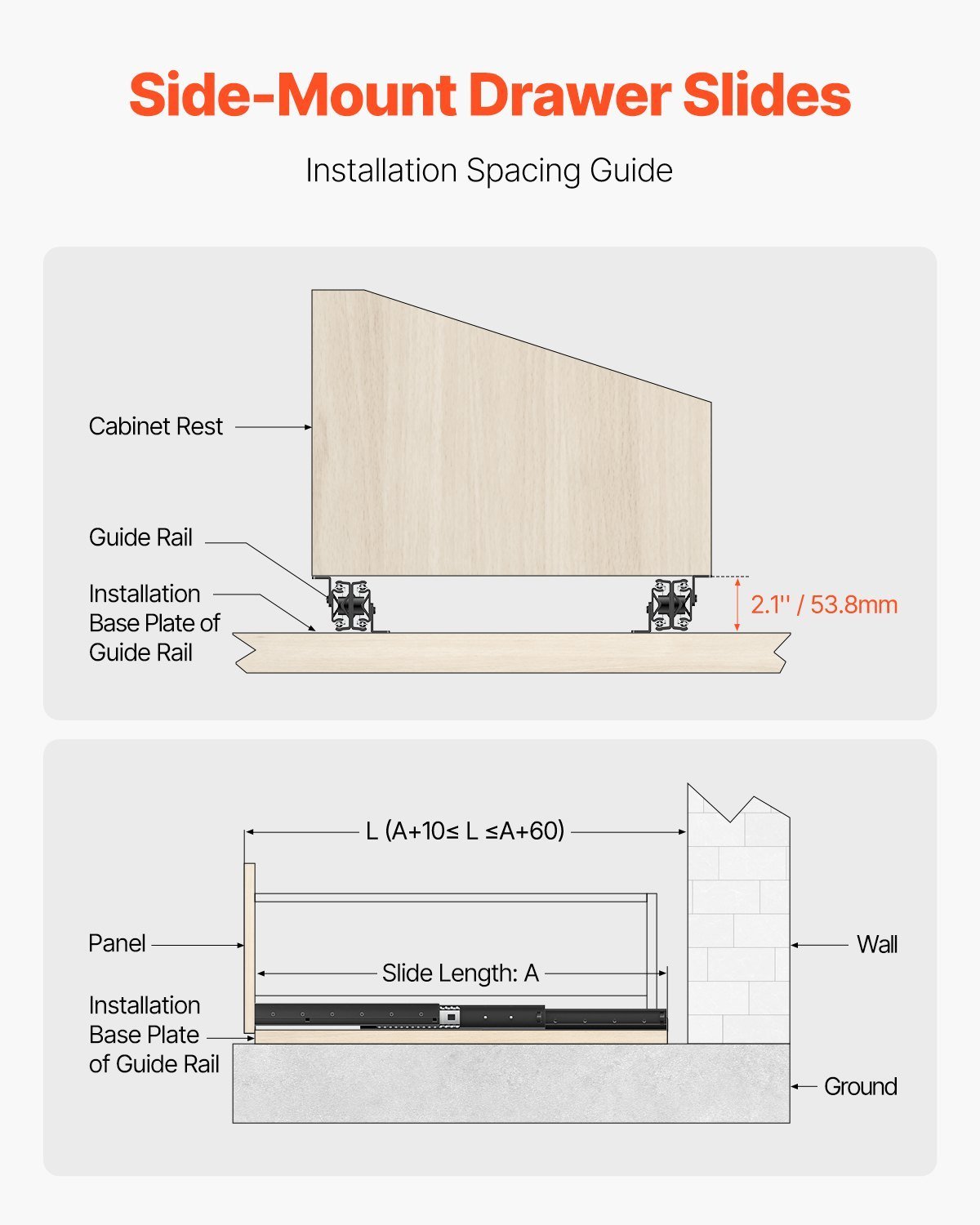 Undermount Drawer Slides 16 Inch Under Stair Cabinet Rails 260 LB Load - Image 4