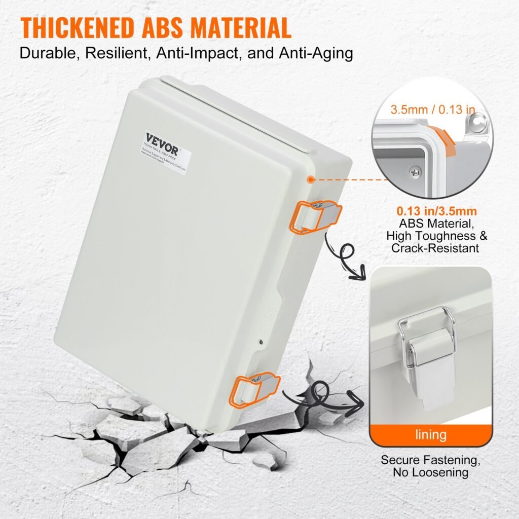 Outdoor Electrical Junction Box, 16.93 X 12.99 X 7.09 In, ABS Plastic Electrical Enclosure Box With Hinged Cover Stainless Steel Latch, IP67 Dustproof Waterproof For Outdoor Electrical Projects