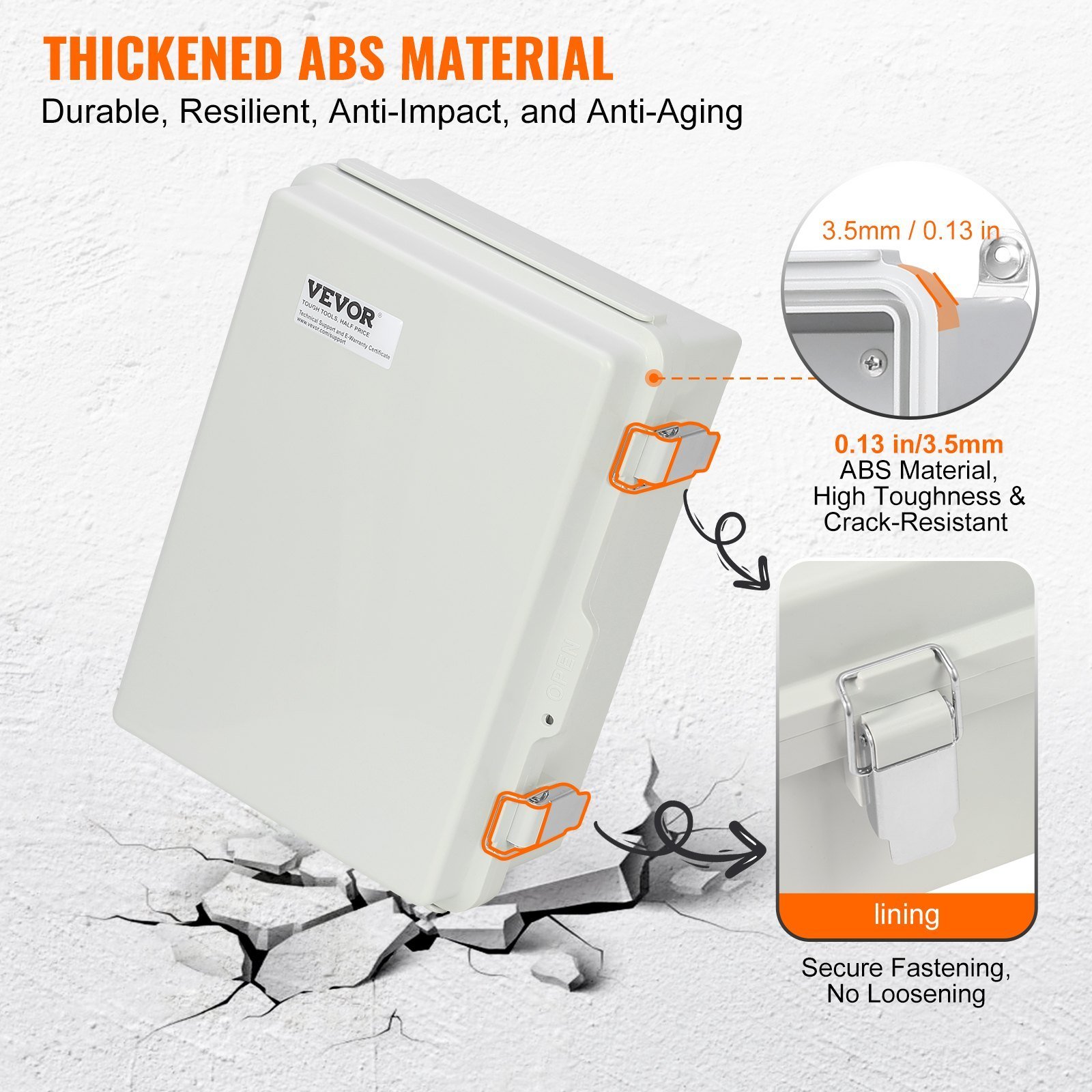Outdoor Electrical Junction Box, 16.93 X 12.99 X 7.09 In, ABS Plastic Electrical Enclosure Box With Hinged Cover Stainless Steel Latch, IP67 Dustproof Waterproof For Outdoor Electrical Projects - Image 2