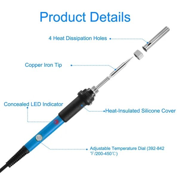 Soldering Iron 110V 60W Adjustable Temperature PCB Electric Welding Iron With 5Pcs Different Tips