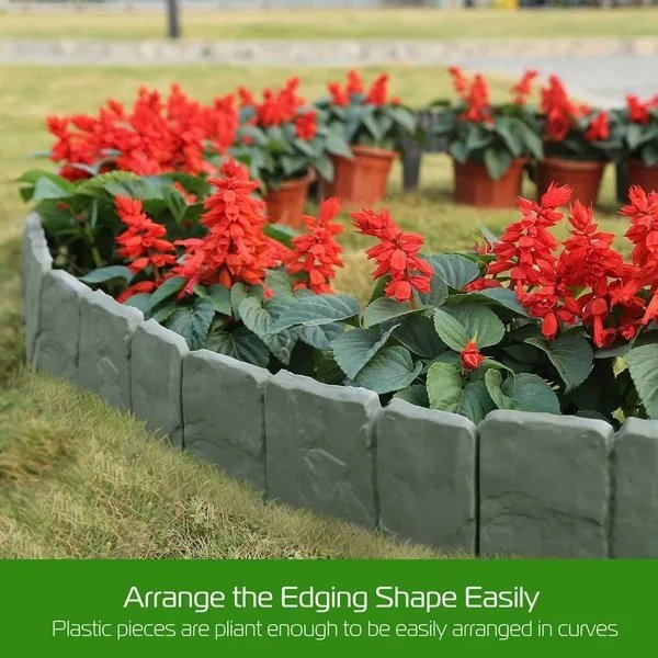 20 Pieces Of Pebble Effect Plastic Garden Lawn Edge Decorative Strip