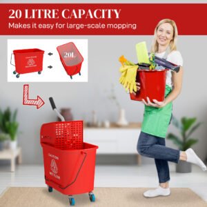 Compact Mop Bucket with Wringer, Mop Bucket on Wheels for Floor Cleaning, 21 Quart, Separate Dirty and Clean Water, Red - Image 7