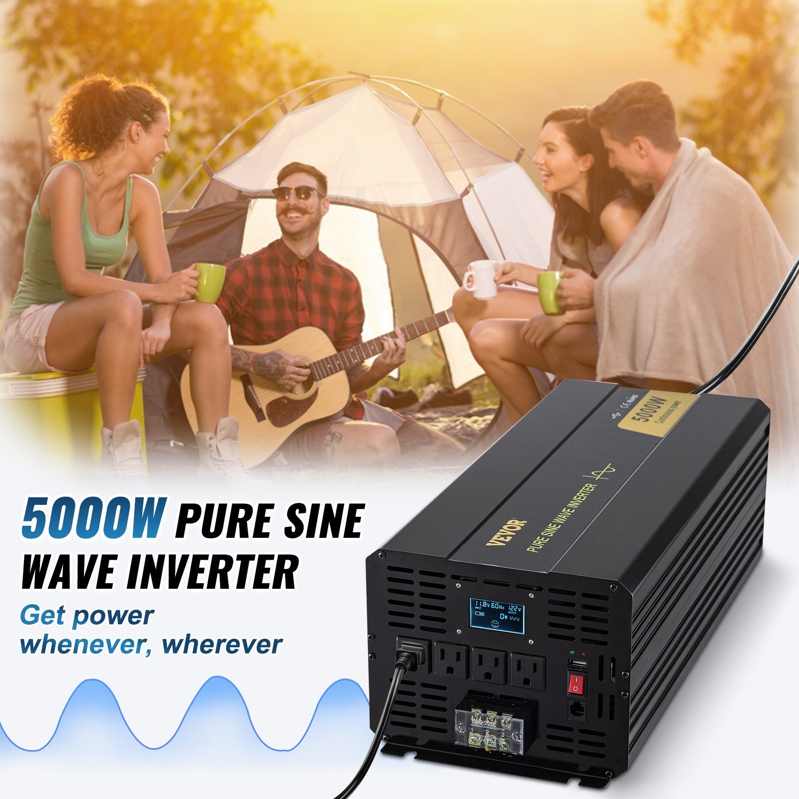 Pure Sine Wave Inverter, 5000 Watt, Power Inverter, DC 12V To AC 120V Car Inverter, With LCD Display, USB Port And Remote Controller, Power Converter For Car RV Truck Solar System Travel Camping - Image 2