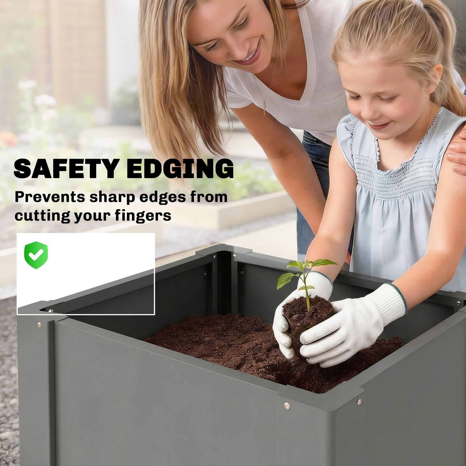 Raised Garden Bed Galvanized Planter Box Outdoor with Gloves for Gardening Vegetables, Flower, Herb, 1.4 x 1.4 x 1.5 ft, Gray - Image 5
