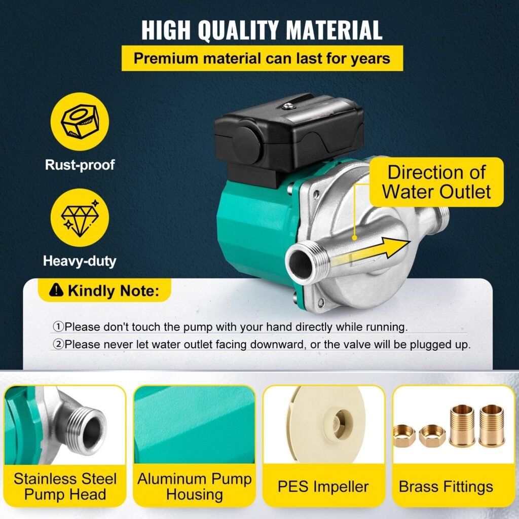Hot Water Recirculating Pump, 93W, 110V Water Circulator Pump, Circulation Pump, 3/4″ G Thread To 1/2″ NPT Brass Adapter, Stainless Steel Head, 3 Speed Control For Electric Water Heater System