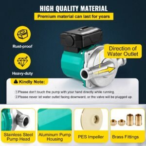 Hot Water Recirculating Pump, 93W, 110V Water Circulator Pump, Circulation Pump, 3/4″ G Thread To 1/2″ NPT Brass Adapter, Stainless Steel Head, 3 Speed Control For Electric Water Heater System - Image 2
