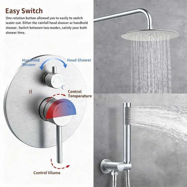 Shower System Shower Faucet Combo Set Wall Mounted With 10" Rainfall Shower Head And Handheld Shower Faucet, Brushed Nickel[Unable Ship Weekends, TK/TEMU Only For Pickup]