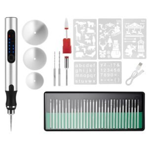1Set Electric Engraving Pen With 33Pcs Burr Bits 5Pcs Stencils 3 Gears Speed Rechargeable Cordless Professional Engraver Etching Machine For Jewelry Glass Stone Metal Wood - Image 4