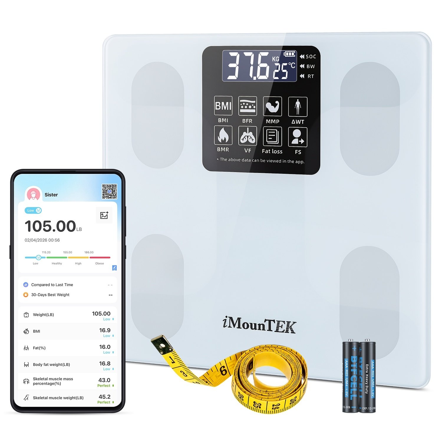 Smart Digital Scale For Body Weight High Accuracy BMI Weight Scale Full Body Composition Analysis Sync With APP 4mm Tempered Glass 397LBS Capacity LCD Display - Image 11