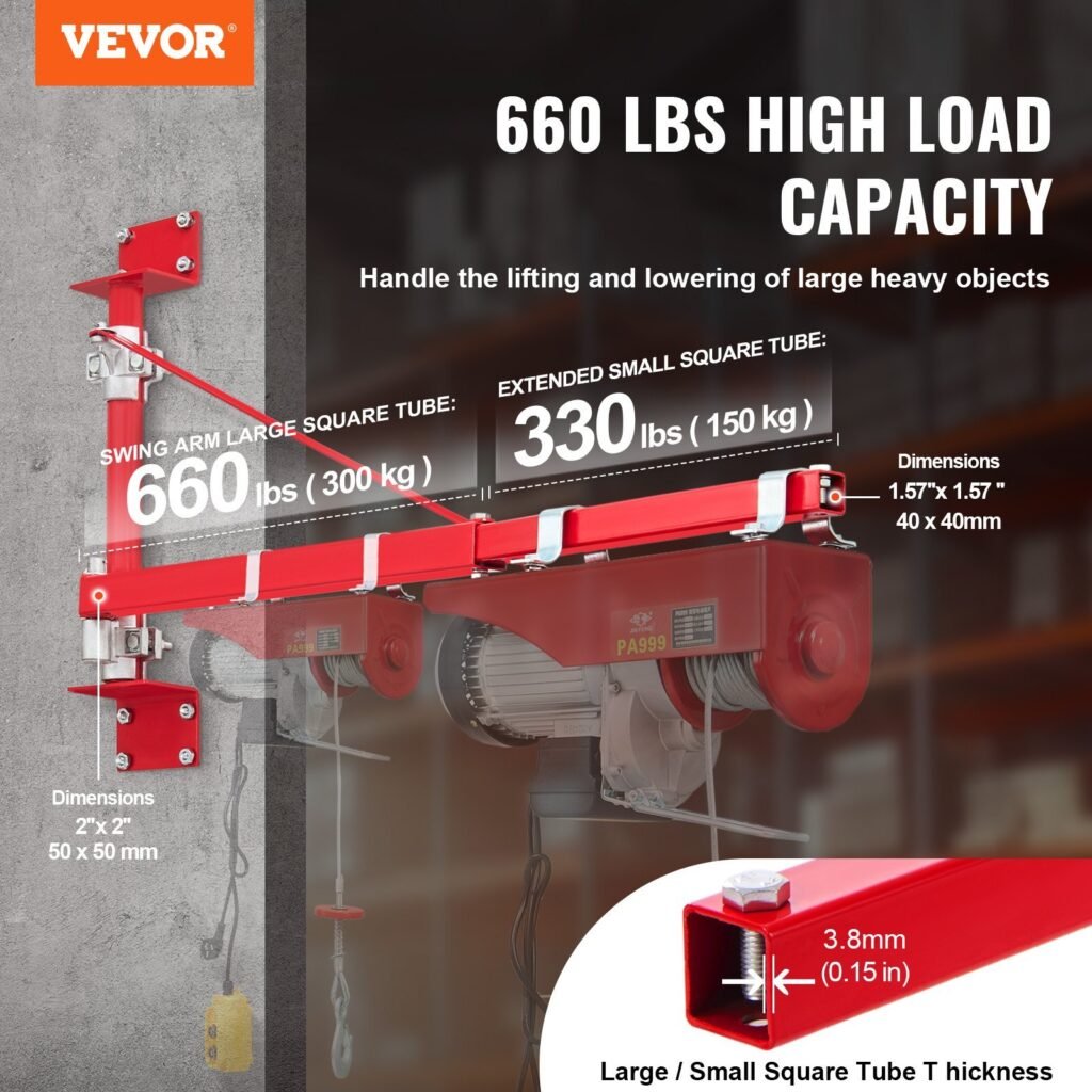 Electric Hoist Support Arm, 660 Lbs Max Load Capacity, Electric Hoist Holder Swing Arm With Pole, Steel Hoist Frame, 180° Swivel Scaffold Hoist Lifting Arm, Winch Hoist Arm For Workshop, Garage