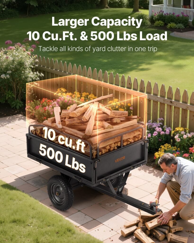 Steel Dump Cart 10 Cu. Ft 500LB For ATV/UTV Trailer Tow Behind Heavy Duty