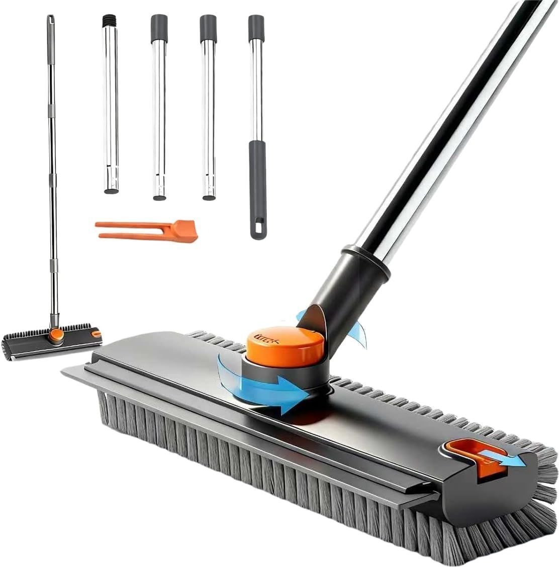 Floor Scrub Brush With 54in Adjustable Long Handle, Grey&Orange  3 In 1 Floor Scrub Brush With Scraper And Stiff Bristle, Heavy Duty Floor Scrubber For Shower Bathroom Kitchen Patio Garage - Image 11