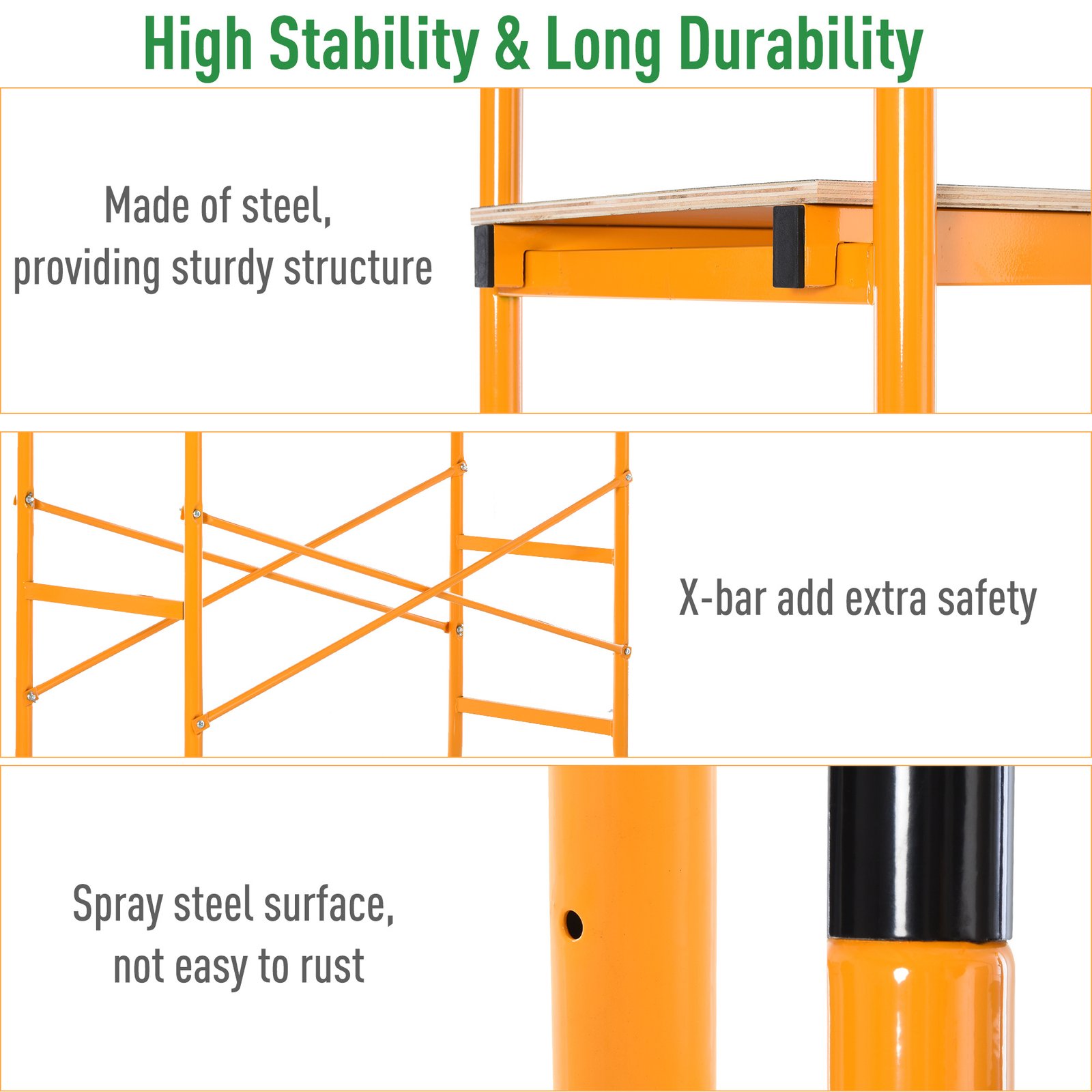 4-Step Steel 4.6 x 2 x 6 ft. Scaffold 2 Wheels Free Moving for Indoor & Outdoor Decoration Anti-Skid, 440 Pound Capacity - Image 5