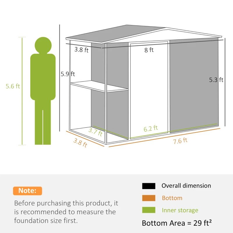 8 X 4ft Outdoor Garden Shed, Metal Shed With Air Vents And Lock For Backyard, Garden, Patio, Dark Gray