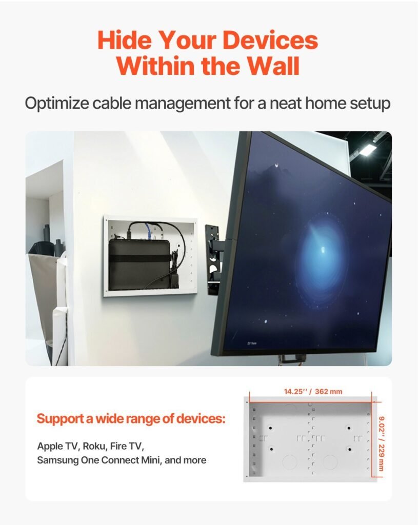 Structured Media Enclosure 9 In Recessed In-Wall TV Media Box With Cover