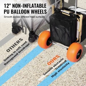 Beach Dolly With Big Wheels For Sand, 29.9' X 15.4' Cargo Deck, W/ 12' Foam Wheels, 165LBS Loading Capacity Folding Sand Cart & 27' To 44.7' Adjustable Height, Heavy Duty Cart For Beach - Image 4