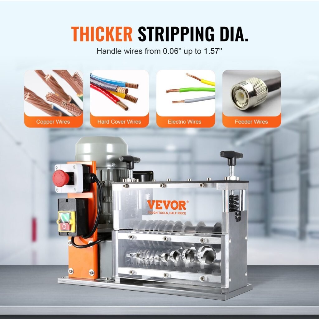 Automatic Wire Stripping Machine, 0.06'-1.26' Electric Motorized Cable Stripper, 750 W, 98 Ft Min Wire Peeler With Visible Stripping Depth Reference, 10 Channels For Scrap Copper Recycling