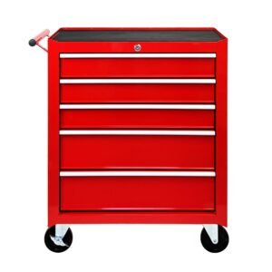5-Drawer Rolling Tool Chest w/Lock & Key, Tool Storage Cabinet with Wheels, Top Cushion & Drawer Liners, Tool Organizer Box for Garage, Warehouse & Repair Shop-RED - Image 5