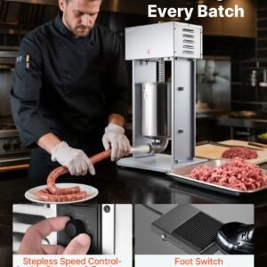 Electric Sausage Stuffer, 22 LBS / 10 L Vertical Meat Filler With Stepless Speed Adjustment, Stainless Steel Sausage Stuffing Machine, Foot Pedal & 4 Filling Tubes, For Commercial And Home Use - Image 3