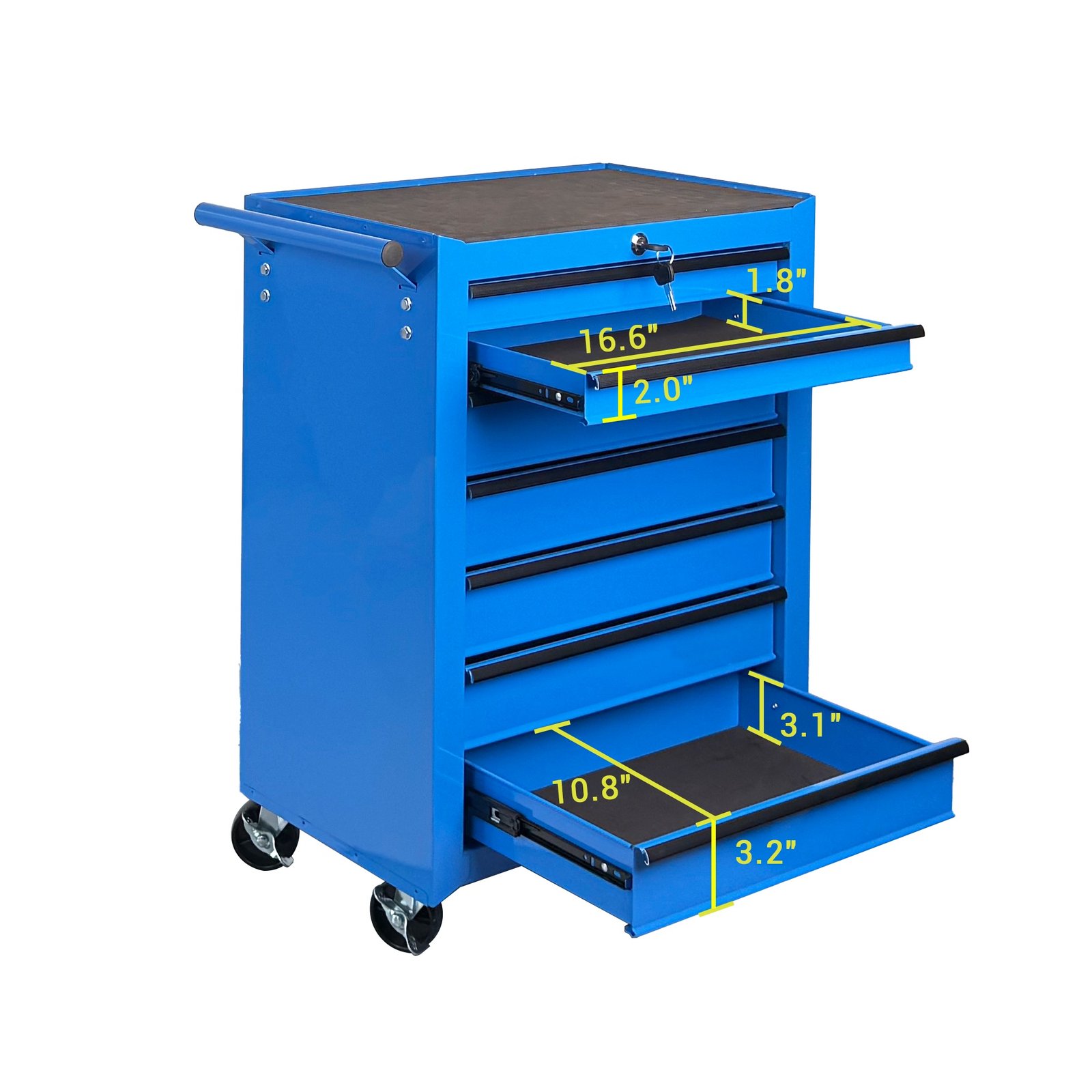 7-Drawer Rolling Tool Storage Cabinet With Detachable Top Tool Box, Universal Lockable Wheels, Adjustable Shelf, Locking Mechanism, Metal Tool Cart For Garage Workshop,Twilight Sea Blue - Image 6