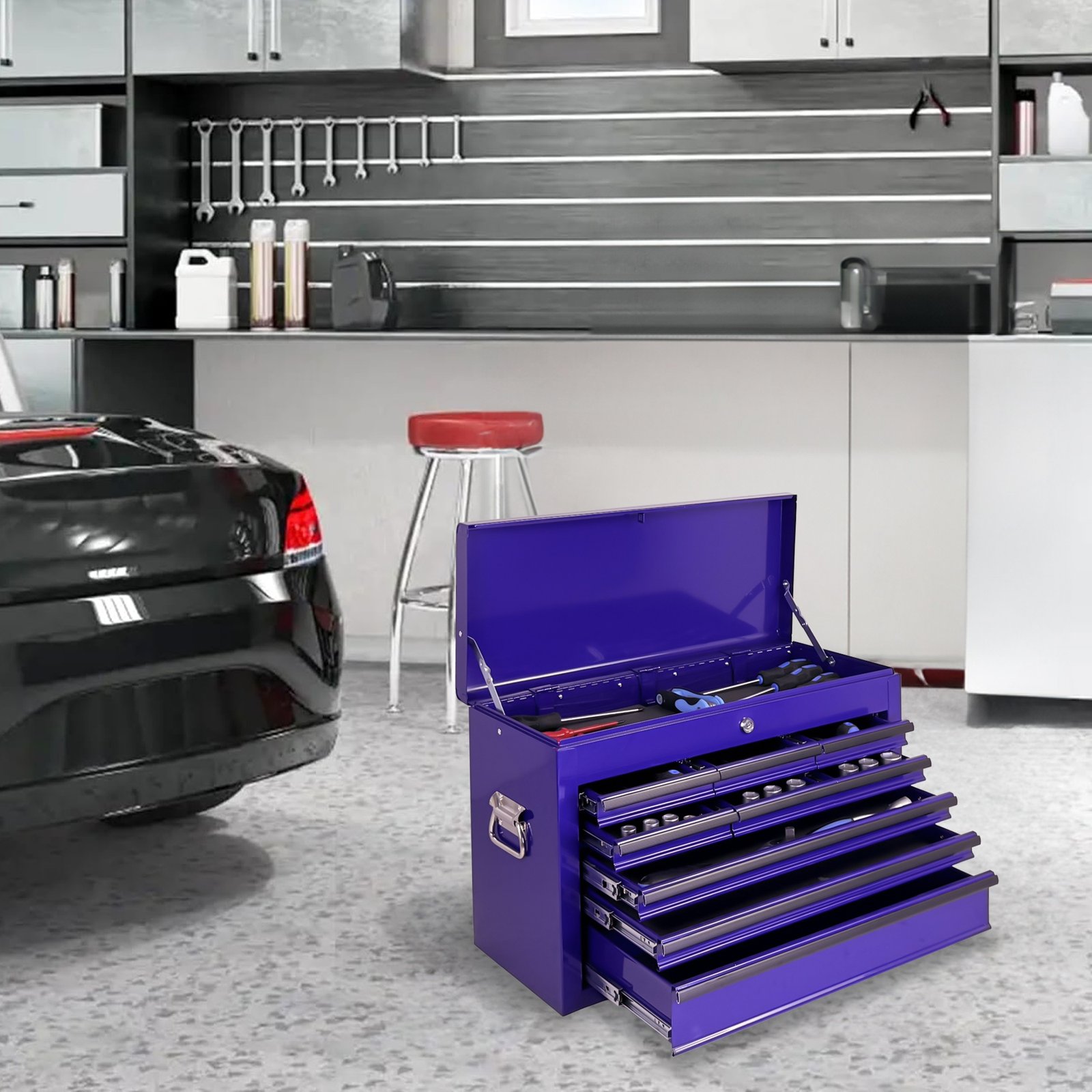 Heavy Duty Metal Tool Box, 24-inch, Portable Metal Tool Box with 9 Drawers, Small Tool Chest with EVA Liners, Ball Bearing Slide Drawers Locking & Powder Coated Finish, Multi-Function Tool Organizer - Image 7