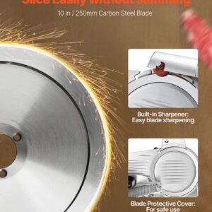 10" Commercial Meat Slicer, 240W Electric Deli Food Slicer With Carbon Steel Blade, Built-In Sharpener & 0-0.47" Adjustable Thickness For Frozen Meat, Ham, Baguett, Steak, UL Approved - Image 2