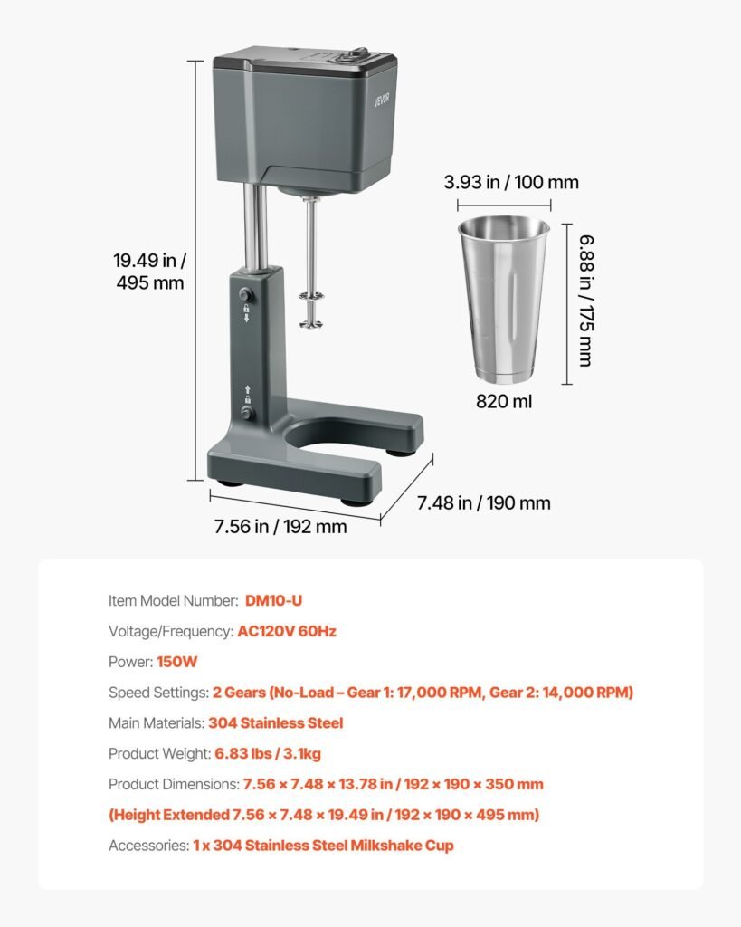 Milkshake Maker, 150W Milk Shake Maker Mixer, Single Head Drink Mixer Blender Machine, Dual-Speed Adjustment Milkshake Blender With Stainless Steel Cup, For Home, Kitchen, Bar & Beverage Shop