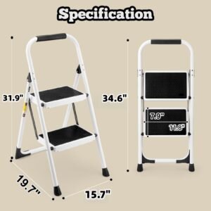 2 Step Folding Ladder Stool In White - Compact Design For Home Use - Image 3