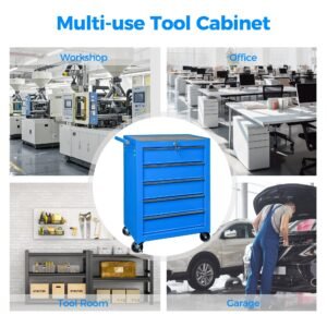 Rolling Metal Tool Chest with 5 Drawers, 20" 5-Drawer Tool Chest Cabinet with Ball Bearing Drawer Slides, Steel Tool Storage Box Organizer -BLUE - Image 10