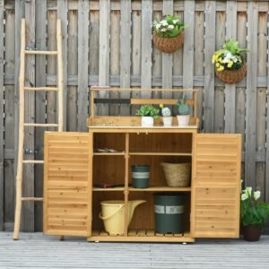 Backyard Garden Tool Storage Shed, Outdoor Storage & Potting Bench with 2 Magnetic Close Doors & Large Interior Storage Space - Image 4