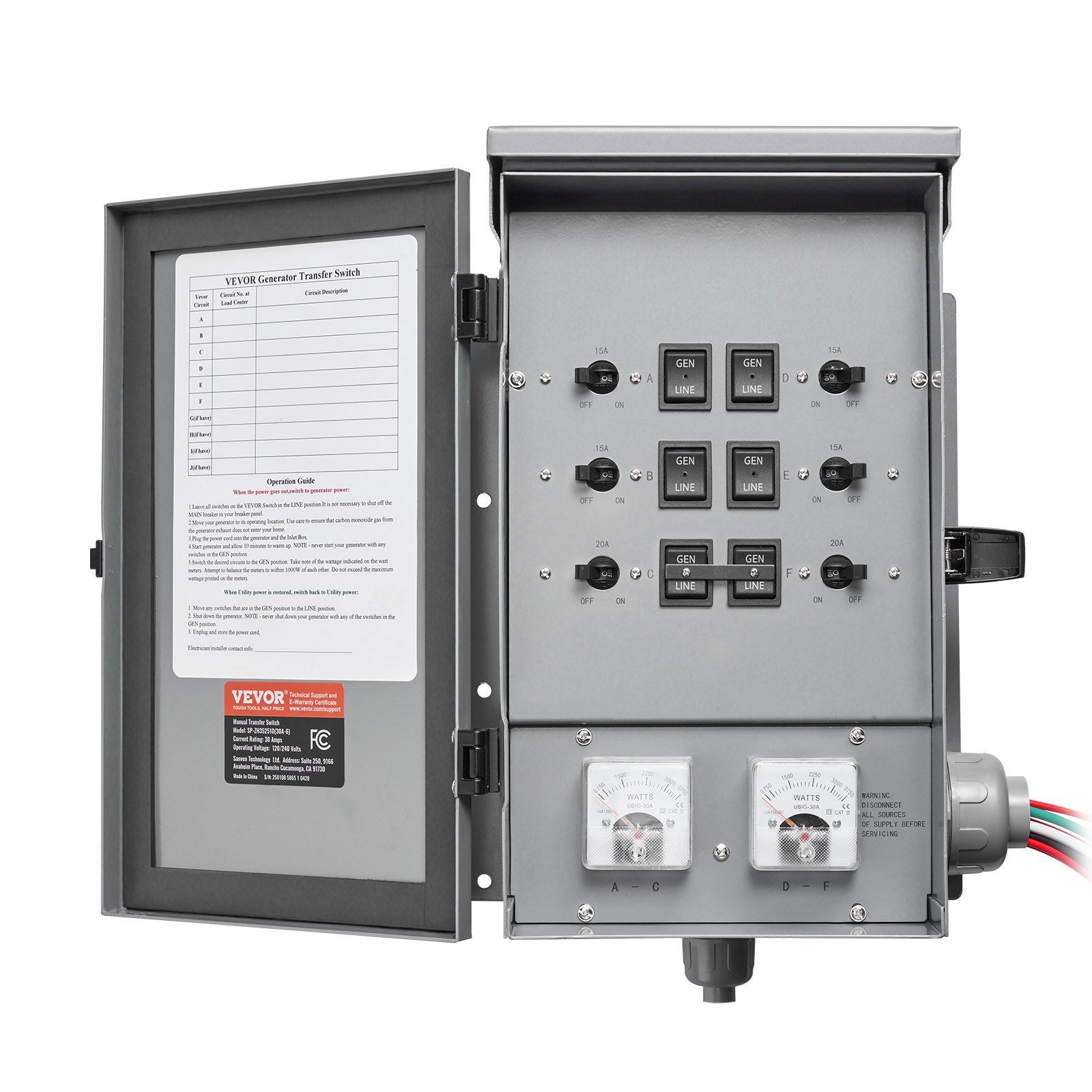 Manual Transfer Switch 30A Generator Transfer Switch Kit NEMA 3R 7500W 120/240V - Image 1