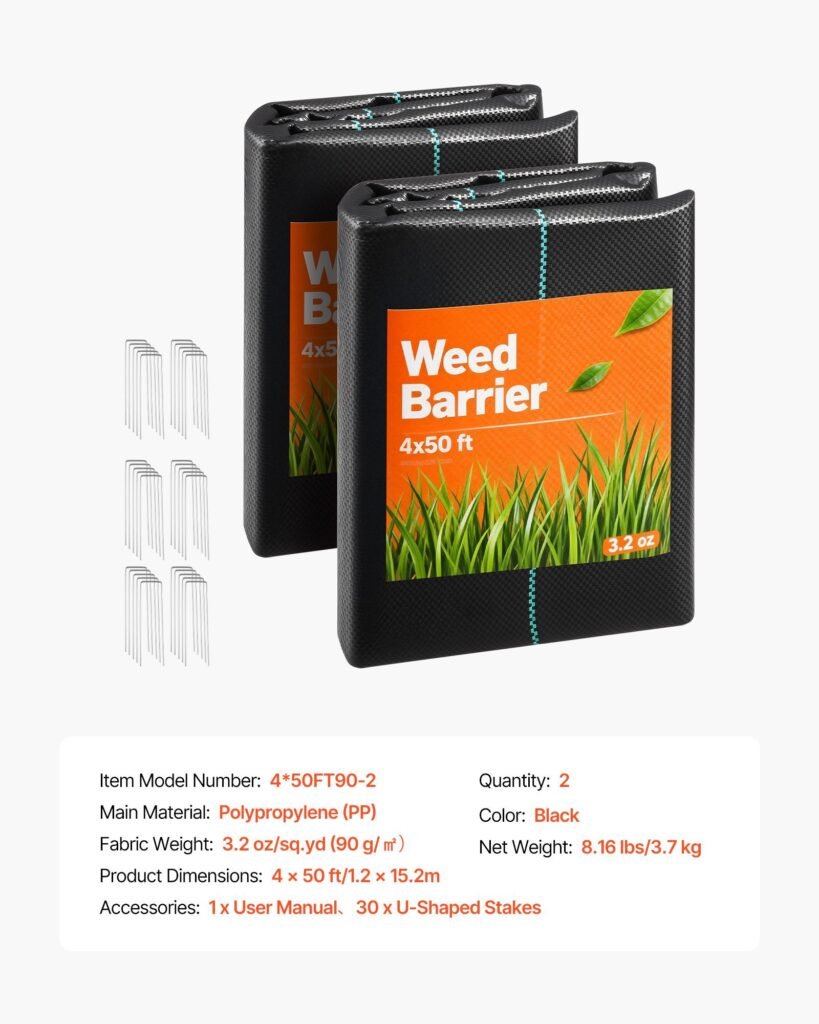 Weed Barrier Fabric Heavy Duty, 2 Packs 4x50FT 3.2oz Weed Blocker Fabric, Woven Landscape Fabrics, Garden Fabrics Weeds Barrier, Weeds Control Ground Cover, Geotextile Webbing, Black