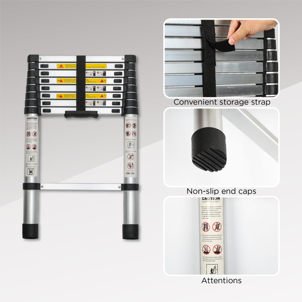 Telescoping Ladder 8.5FT, Telescopic Extension Ladder, Aluminum Alloy Folding Ladder Portable Multi-Purpose For Indoor Outdoor Work, Heavy Duty 300 Lbs Load