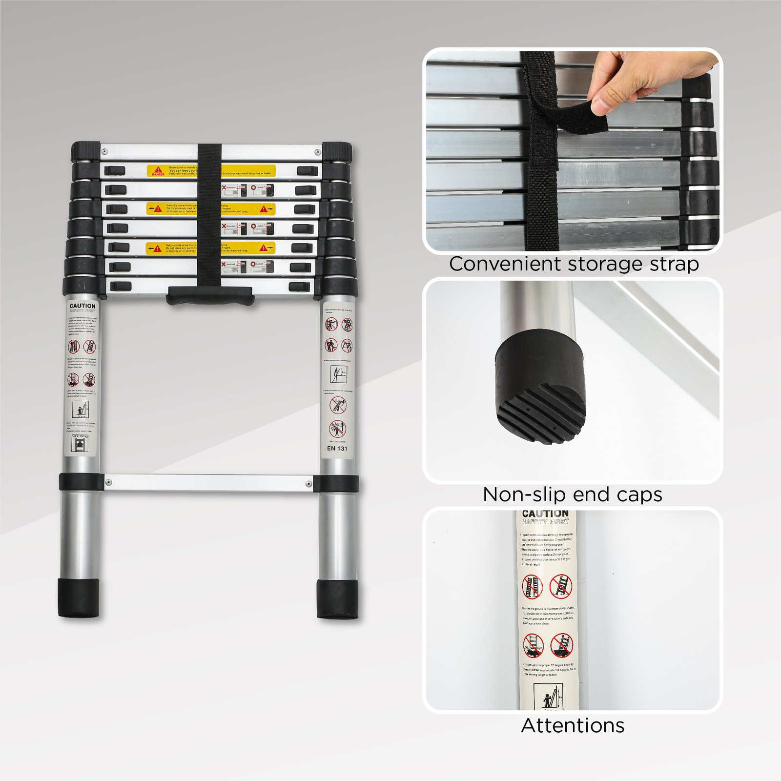 Telescoping Ladder 8.5FT, Telescopic Extension Ladder, Aluminum Alloy Folding Ladder Portable Multi-Purpose For Indoor Outdoor Work, Heavy Duty 300 Lbs Load - Image 4