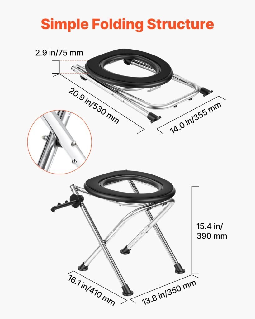 Portable Toilet For Camping, 350 Lbs Weight Capacity, Stainless Steel Foldable Camp Travel Toilet With Soft Seat For Adults, Suitable For Truckers, RV Travel, Camping, Road Trips, Outdoor Use