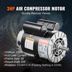 3HP Air Compressor Electric Motor 230V 15.5A 3450RPM 56 Frame CW/CCW Rotation (Factory Setting Is CCW) - Image 2