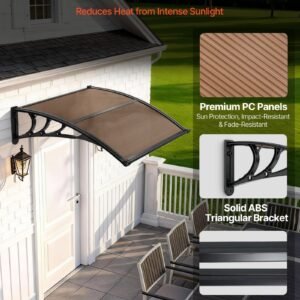 Awnings For Door Entrance, 38 X 40 In, Exterior Front Door Window Awnings With Drainage & ABS Bracket, Rain Snow Sun Protection, Overhang Polycarbonate Door Canopy For Porch Patio, Brown - Image 5