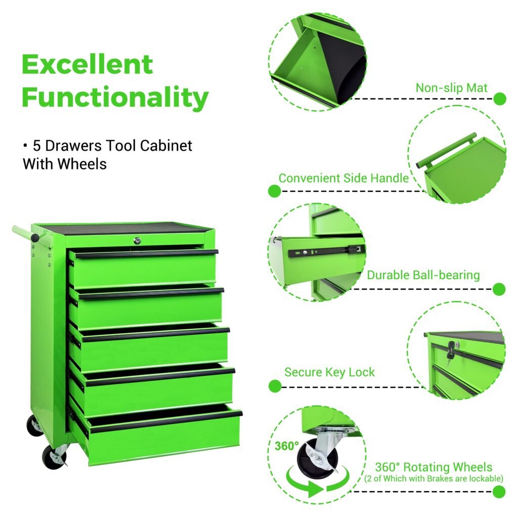 Excelo 5 Drawer Rolling Tool Chest, Steel Storage For Garage And Workshop