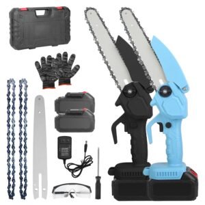 1Set Electric Mini Chainsaw Portable Handheld Cordless Small Chain Saw Battery Powered With 2Pcs 1200mAh Rechargeable Batteries 8in Chains Gloves Goggles For Pruning Trees Wood Cutting - Image 1