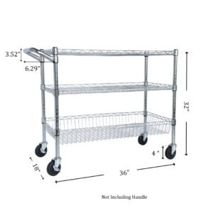 Heavy Duty Rolling Utility Cart,3 Tier Rolling Carts With Wheels,with Handle Bar & Shelf Liners,36inchx18inchx32inchStorage Cart For Kitchen,Restaurant,Plant Display,Chrome - Image 5